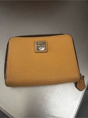 Dooney & Bourke Mustard Pebbled Leather Zip Card Wallet